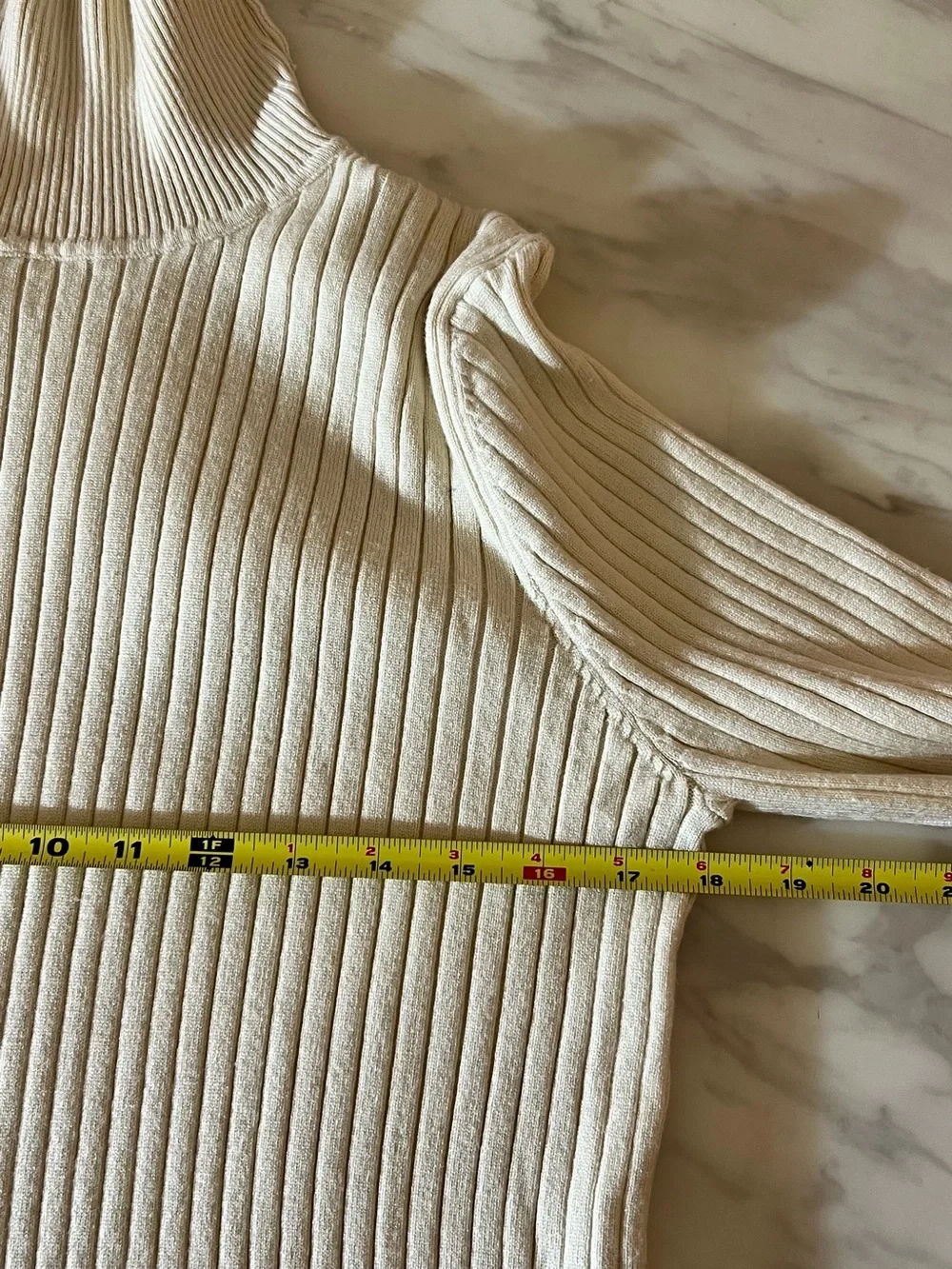 Cream Ribbed Turtleneck Sweater Fitted Stretch Knit Long Sleeve Top 2XL - Picture 2 of 4